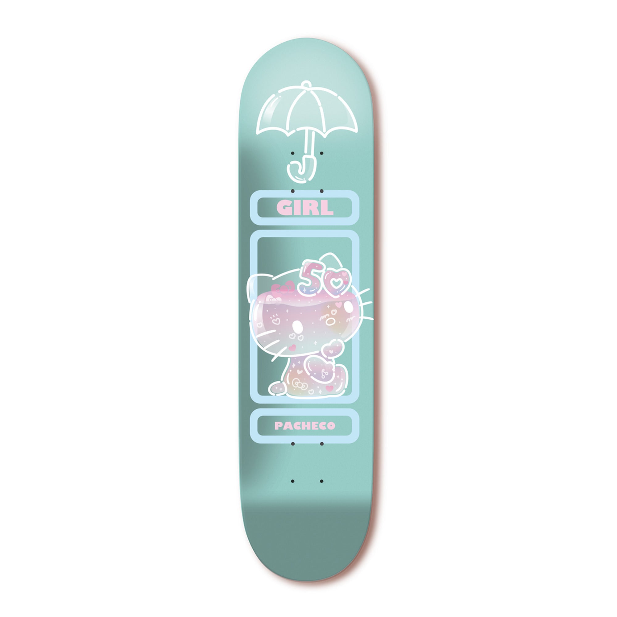 Girl x Hello Kitty 50 Pacheco 8.375" X 31.75" Teal Skateboard Deck