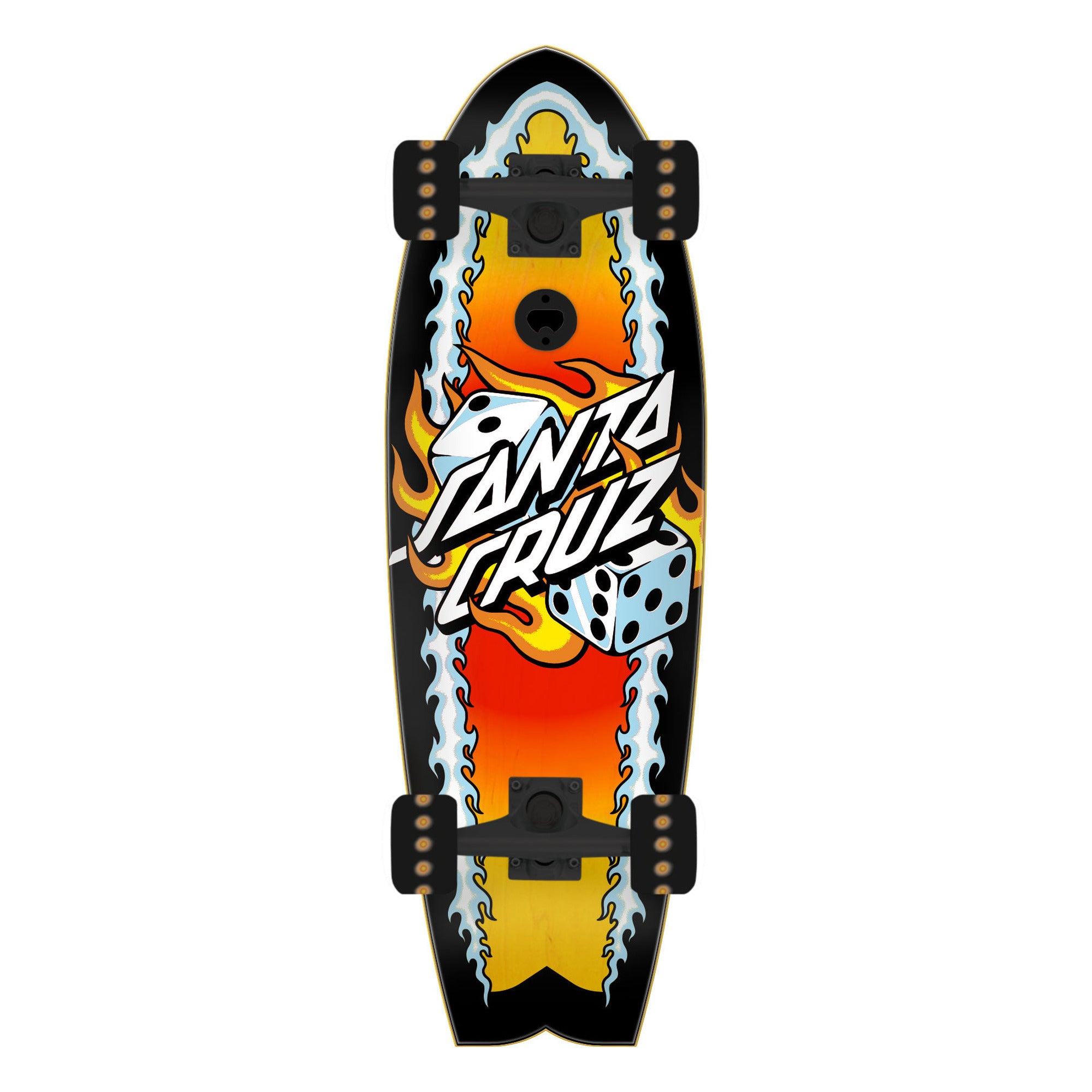 Santa Cruz Flaming Dice Dot 8.81" x 27.69" Shark Cruiser Complete Skateboard Deck