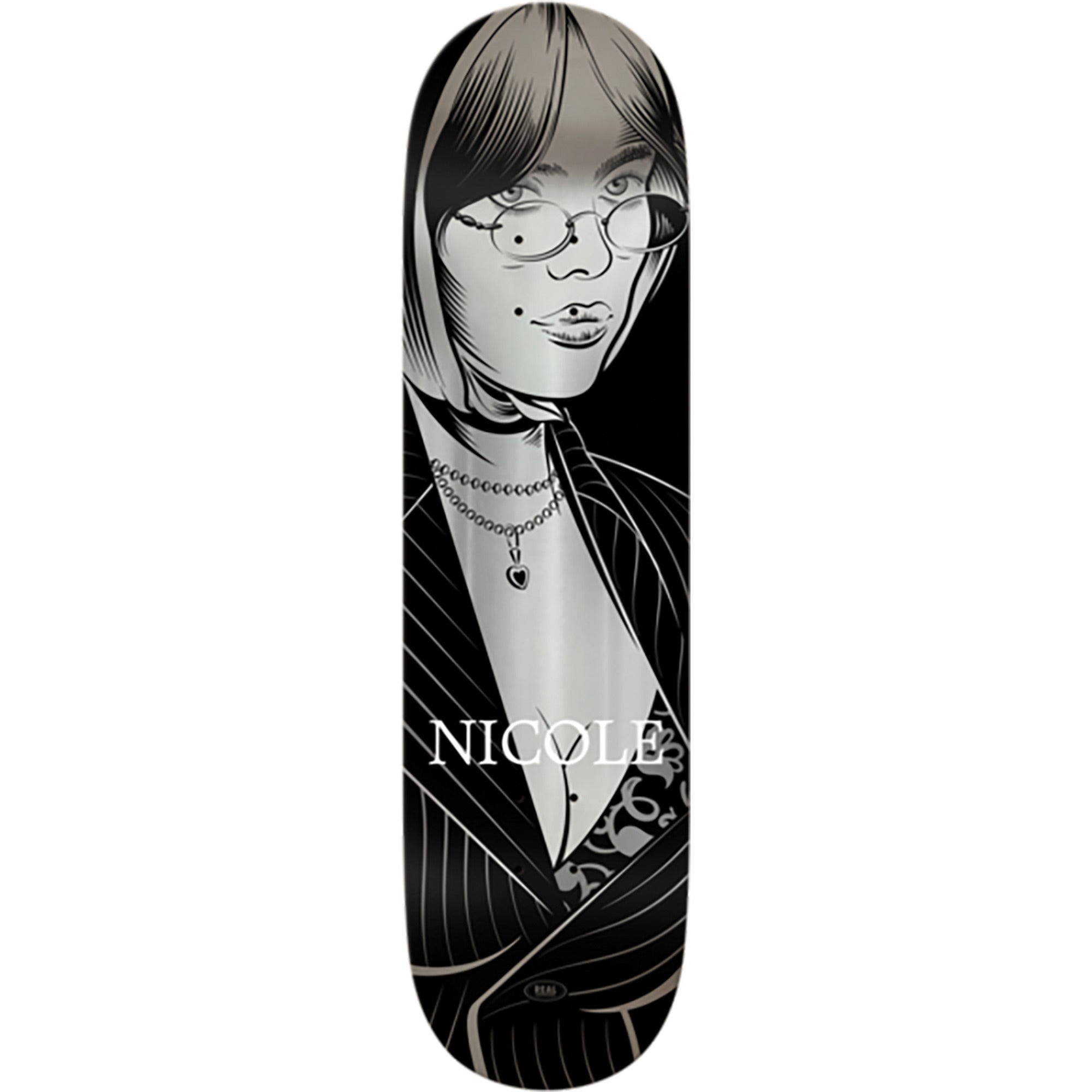 Real Nicole Hause Crush 8.5" x 32.1" Silver Foil Black Skateboard Deck