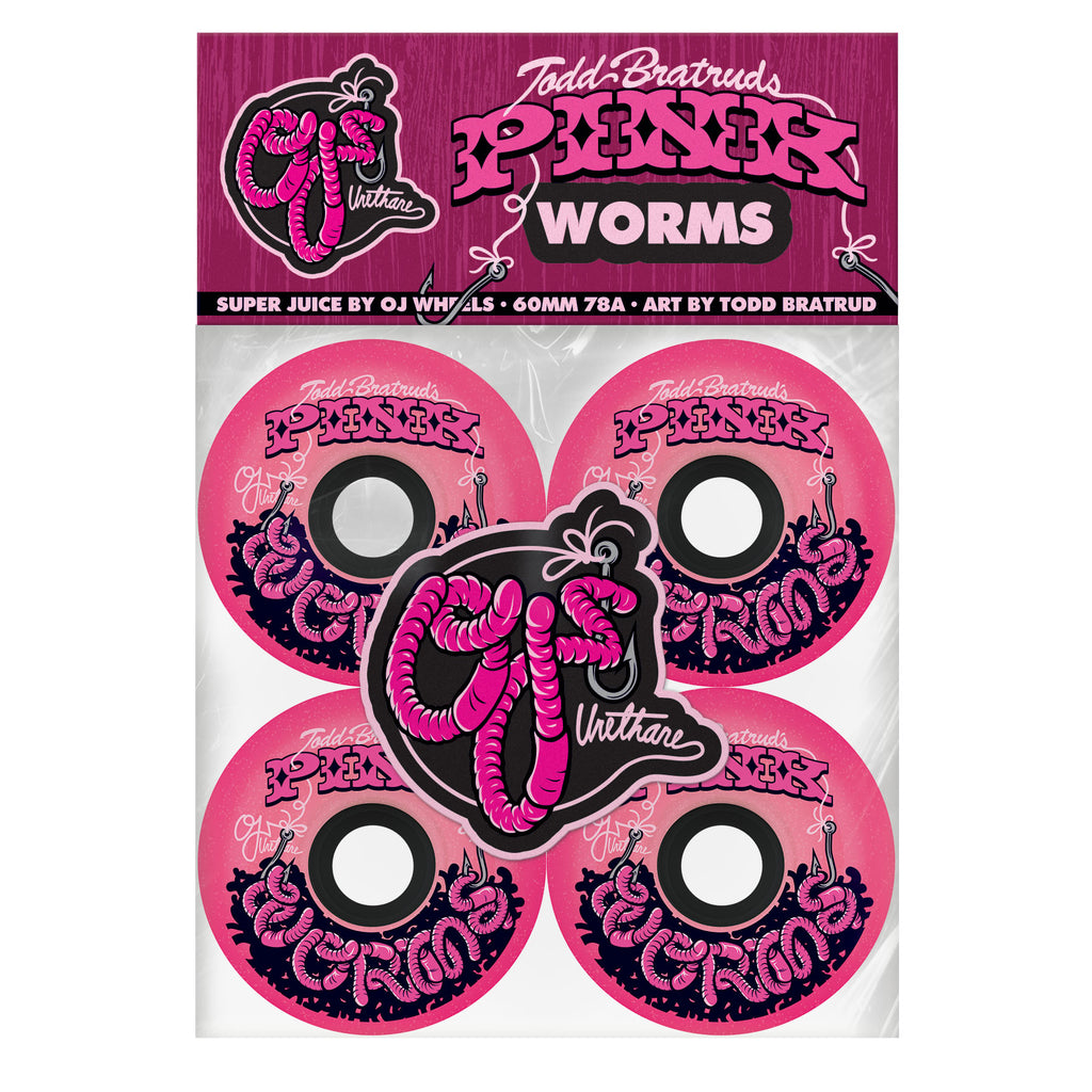 OJ Wheels Pink Worms Super Juice 60mm 78a Pink Skateboard Wheels