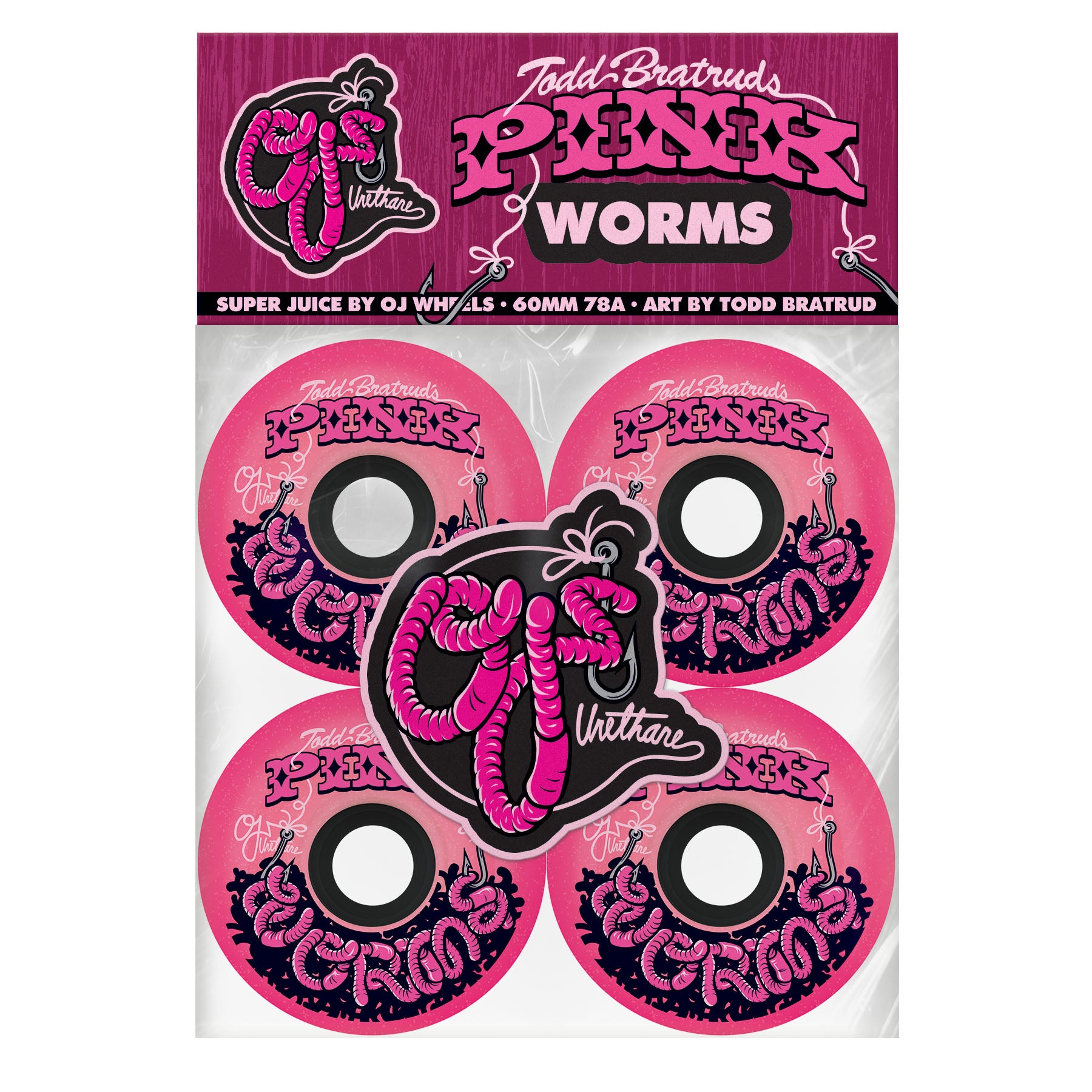 OJ Wheels Pink Worms Super Juice 60mm 78a Pink Skateboard Wheels