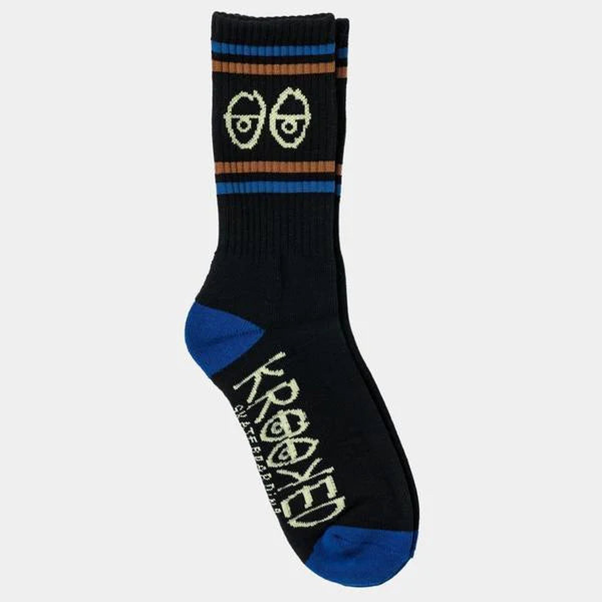Krooked Eyes Black/Blue/Brown Crew Socks