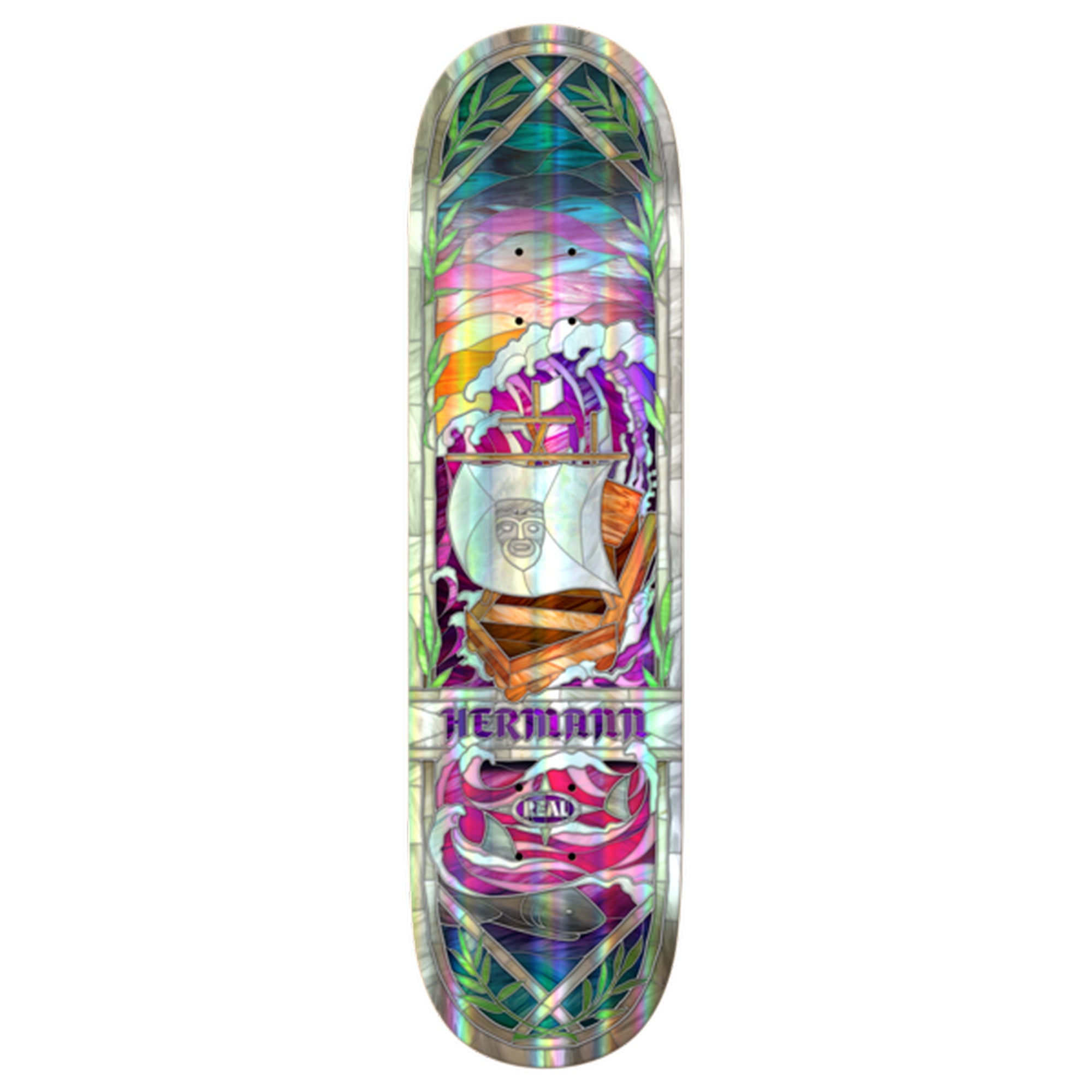 Real Hermann Cathedral Full SE 8.38 x 31.25" Holographic Rainbow Foil Skateboard Deck