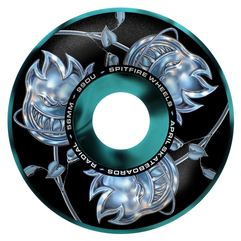Spitfire x April F4 (Formula Four) Bighead Rose 56mm 99du Radial Black/Blue Swirl Skateboard Wheel