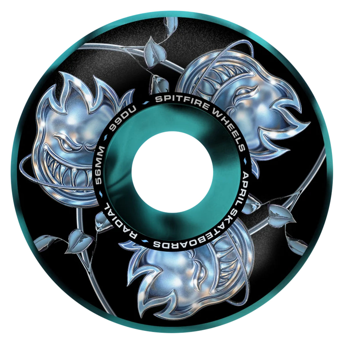 Spitfire x April F4 (Formula Four) Bighead Rose 56mm 99du Radial Black/Blue Swirl Skateboard Wheel