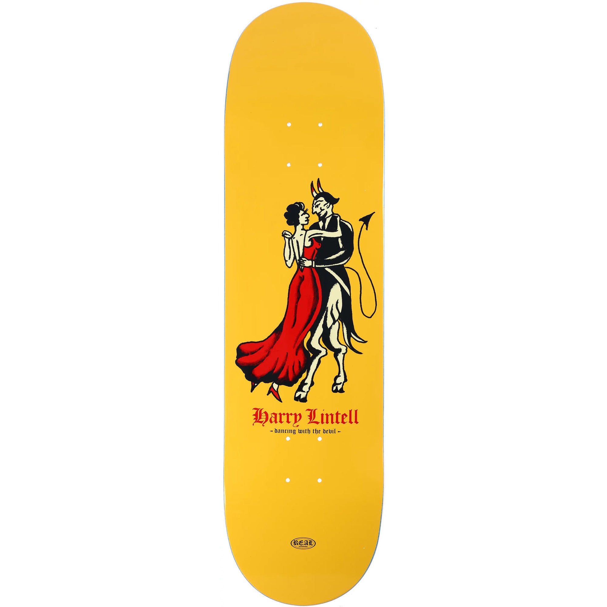 Real Lintell Dance With The Devil 8.5" x 31.85" Yellow Skateboard Deck