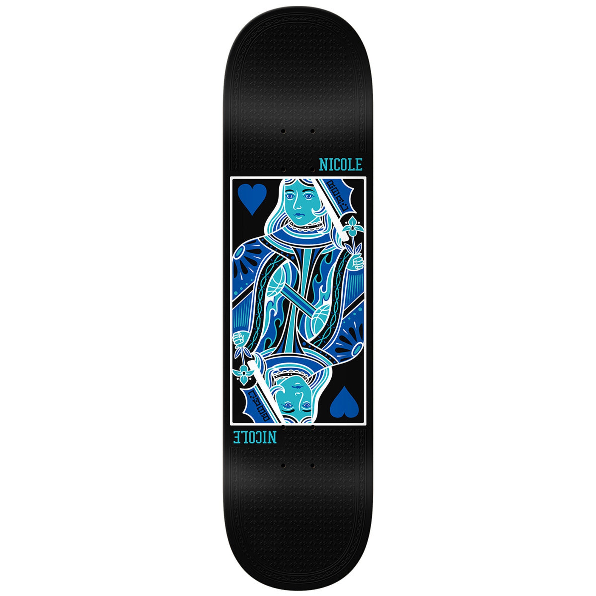 Real Nicole Queen Of Hearts Twin Nose 8.25" x 31.9" Black Skateboard Deck