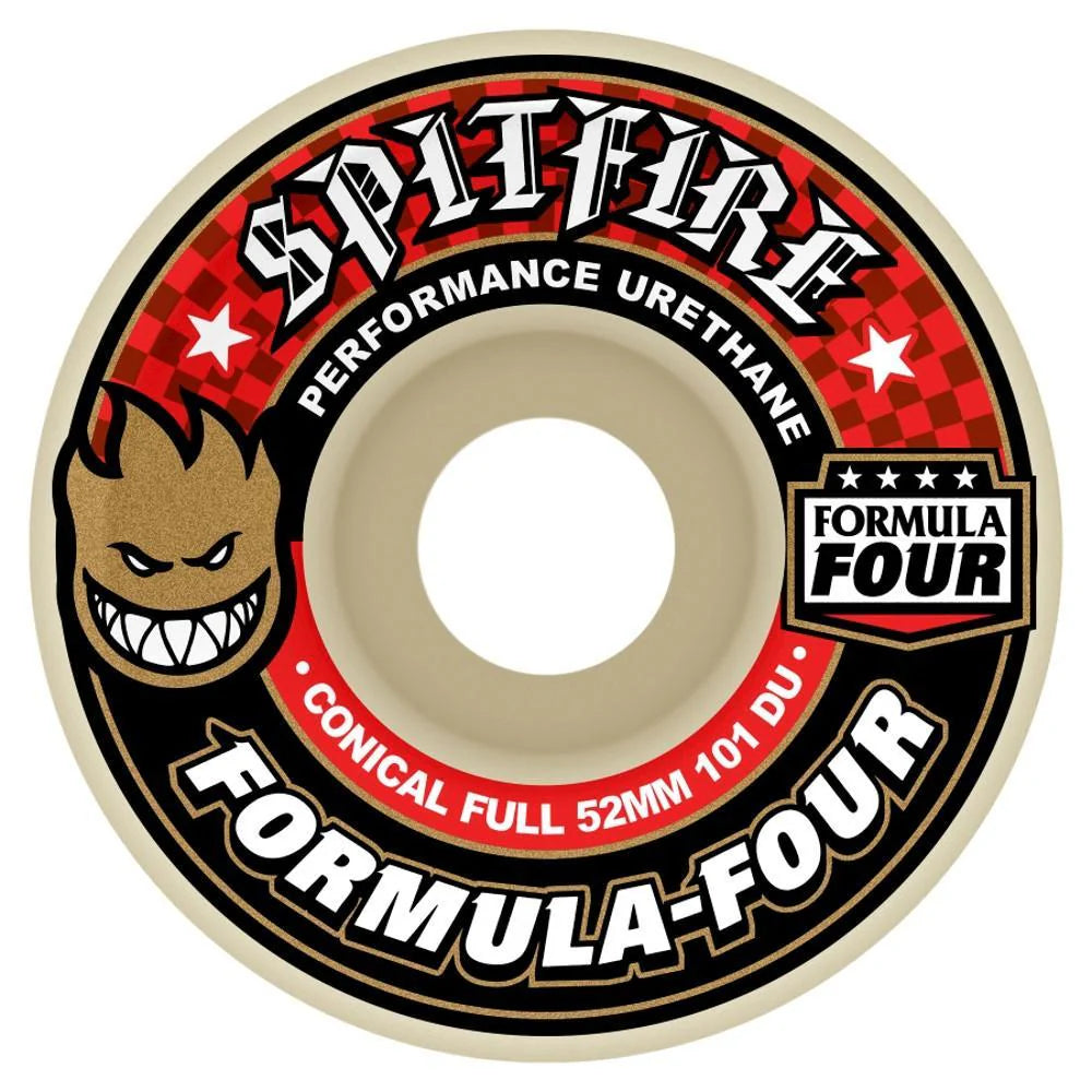 Spitfire F4 (Formula Four) 101D Conical Full White/Red Print Skateboard Wheels