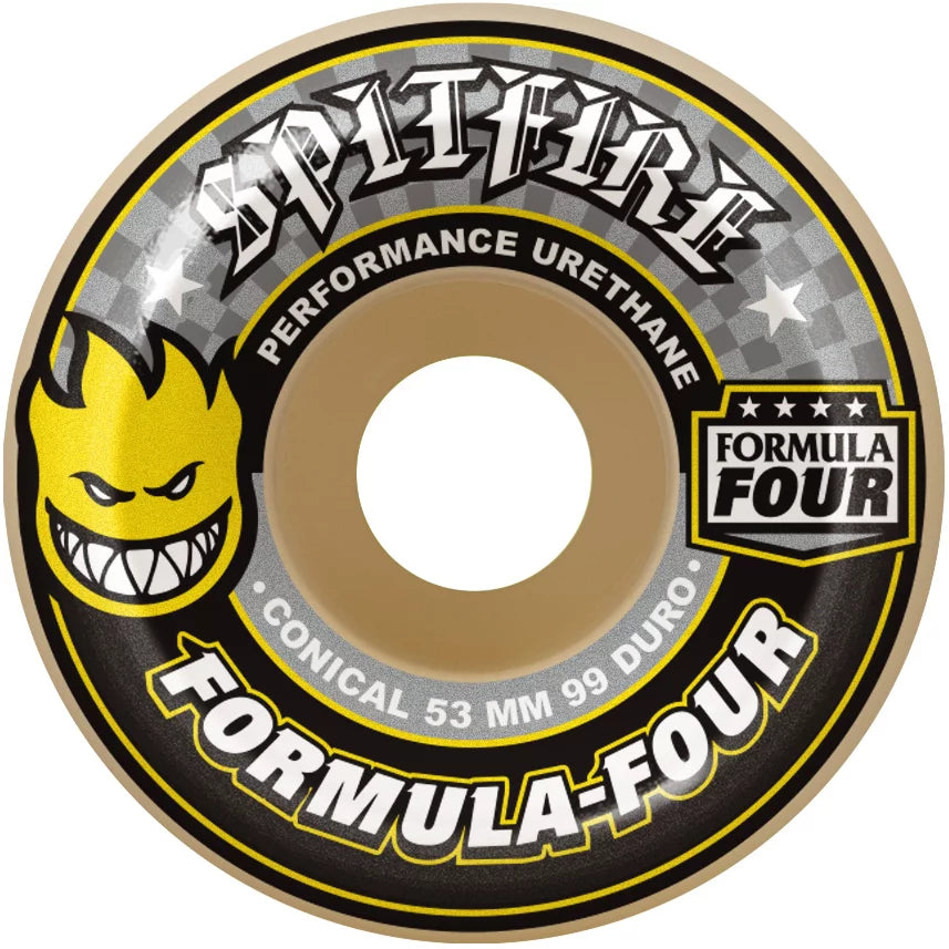 Spitfire F4 (Formula Four) 99D Conical Full Yellow Print Skateboard Wheels