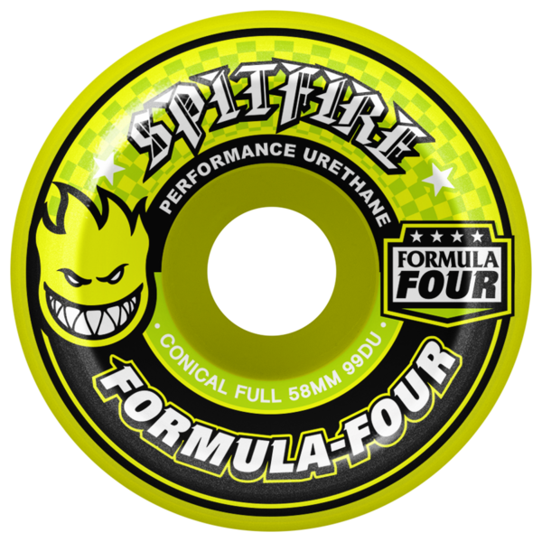 Spitfire F4 (Formula Four) 99D Conical Full 58mm Neon Yellow Print Skateboard Wheels