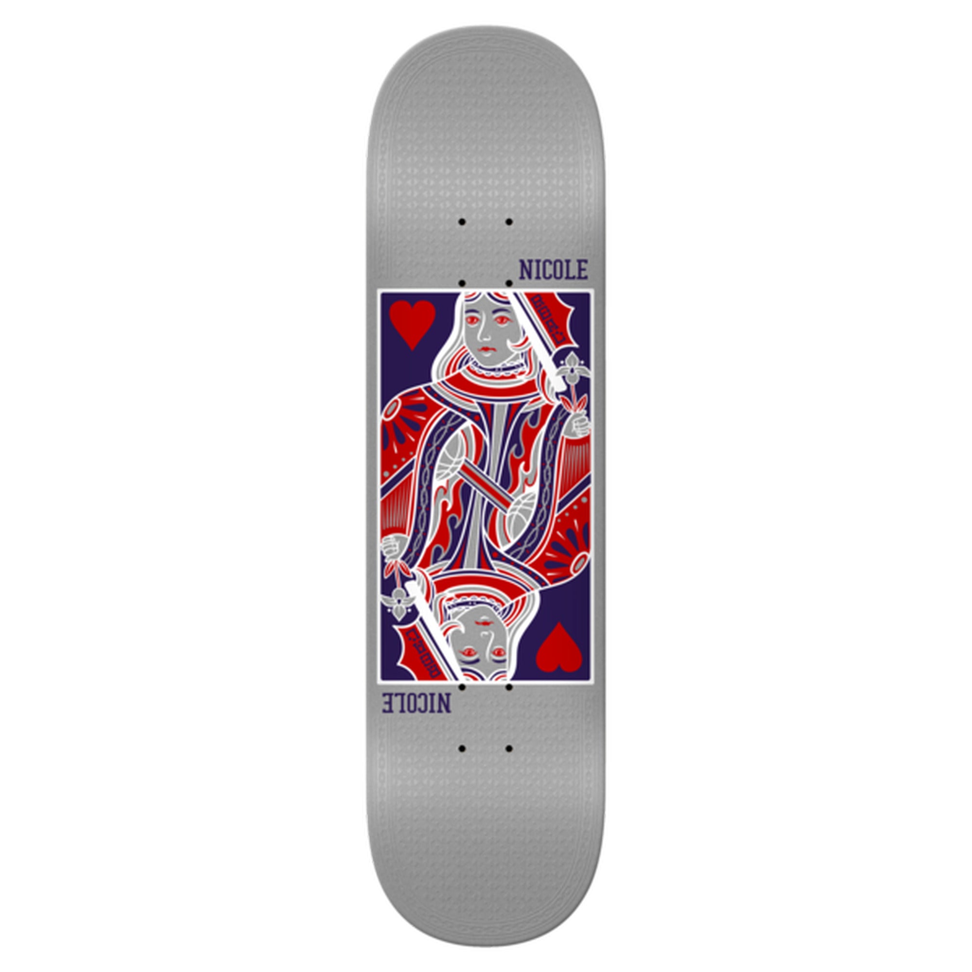 Real Nicole Queen Of Hearts Twin Nose 8" x 30.9" Gray Skateboard Deck